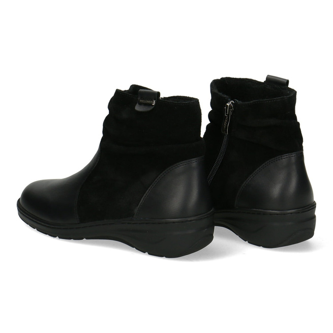 Skórzane botki damskie Pollonus czarne lico/ welur 5-1241-002