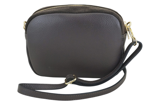 Mała zamszowa listonoszka ze złotym zapięciem - Brązowa ciemna