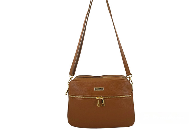 Pojemna torebka skórzana dwukomorowa - Brązowa jasna