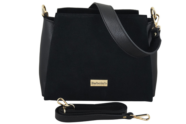 Městská taška z přírodního semiše a kůže - černá