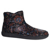 Damskie botki barefoot zimowe skórzane ocieplane futerkiem Olivier 202MP czarne w kwiaty