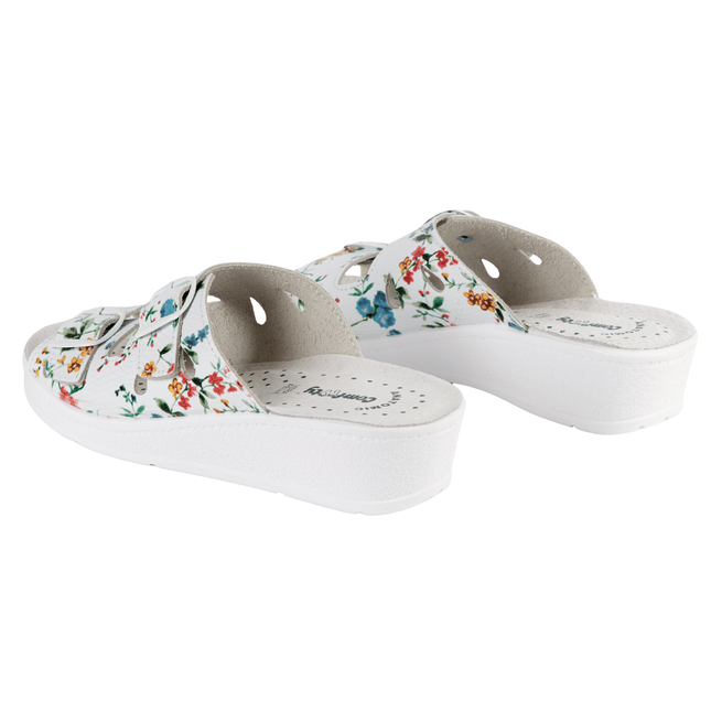 Damskie klapki medyczne skórzane regulowane MIA w kwiaty