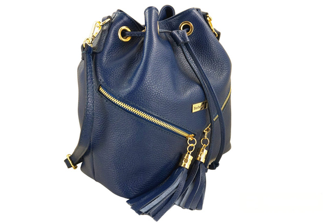 Torebka damska - worek z frędzlami - Granatowa jasna