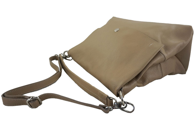 Duża torebka klasyczna ze skóry naturalnej miękkiej - Beżowa