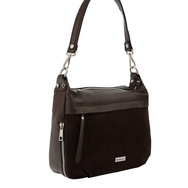 Skórzana torebka z zamszowym akcentem - Brązowa ciemna