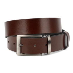 Pasek męski skórzany do spodni z klasyczną klamrą ciemno brązowy 10.35