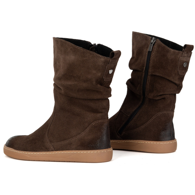 Buty Damskie botki BAREFOOT skórzane ocieplane Freja polskie brązowe