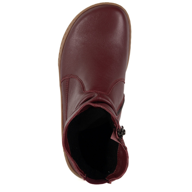 Damskie buty barefoot sztyblety z zamkiem ocieplane 1297 bordowe