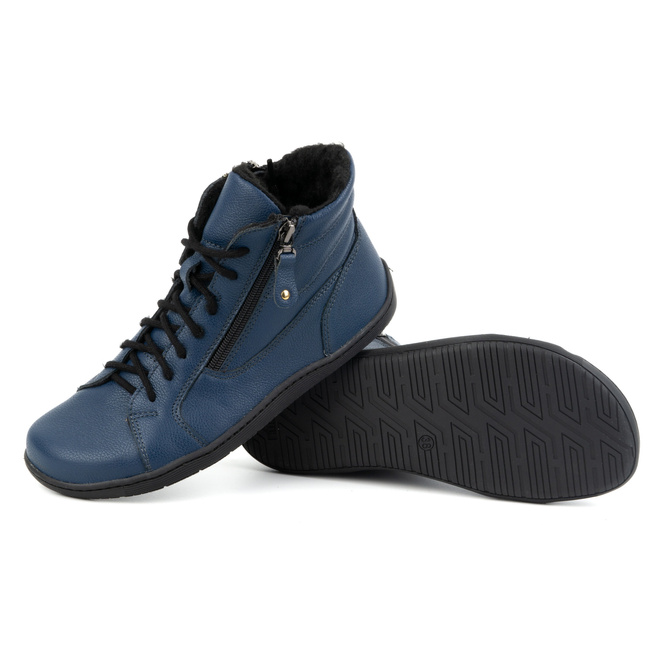 Dámské minimalistické zimní kožené boty barefoot 1261 navy blue