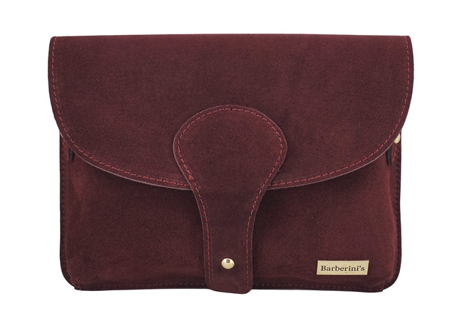 Semišová poštovní taška se širokým popruhem - bordó