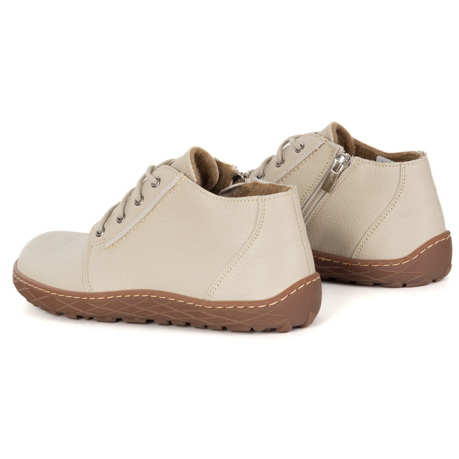 Buty damskie skórzane BAREFOOT lekko ocieplone za kostkę z zamkiem 787/2 beżowe