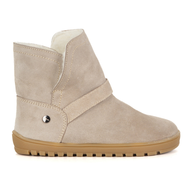 Buty damskie BAREFOOT zimowe Olivier Harper beżowe skórzane, ocieplane wełną merino