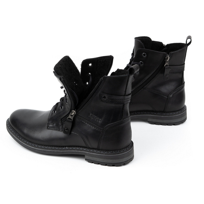 Buty męskie trzewiki zimowe skórzane 155KAM czarne