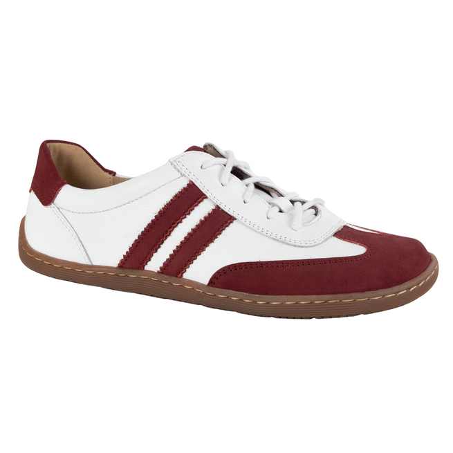 BAREFOOT dámské kožené minimalistické boty 1287 bílé s vínovým nubukem tenisky