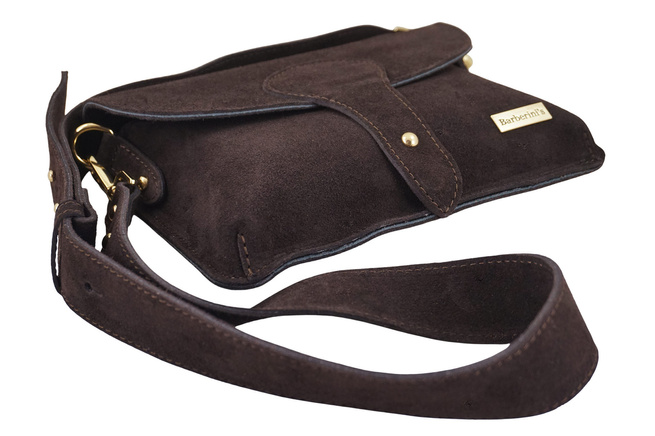 Semišová poštovní taška se širokým popruhem - Hnědá tmavá