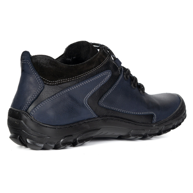 Pánské zimní trekové boty zateplené kožené 905KOM navy blue