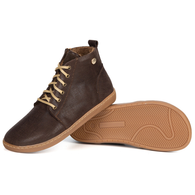 Dámské zimní boty barefoot kožené Z-B04 vzor hnědá