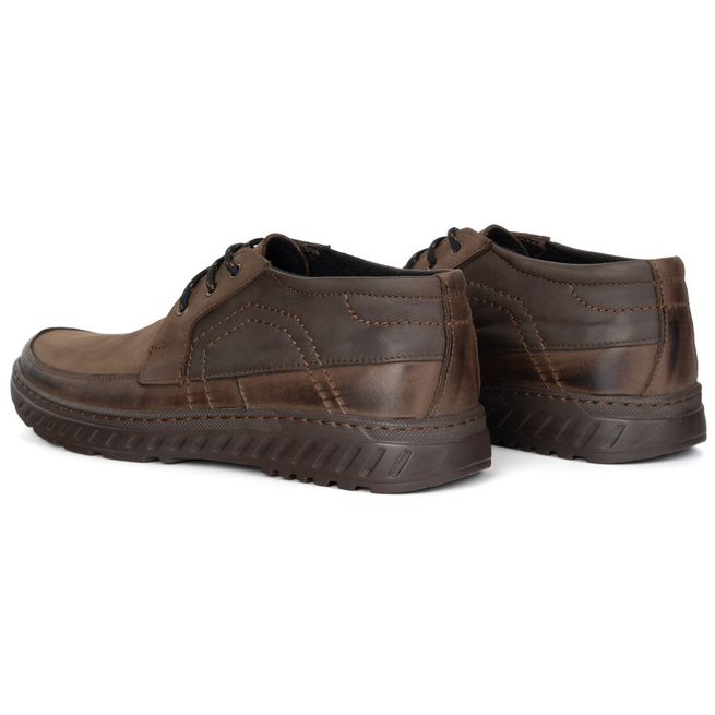 Buty męskie sznurowane lekko ocieplone skórzane 152KZ brązowe