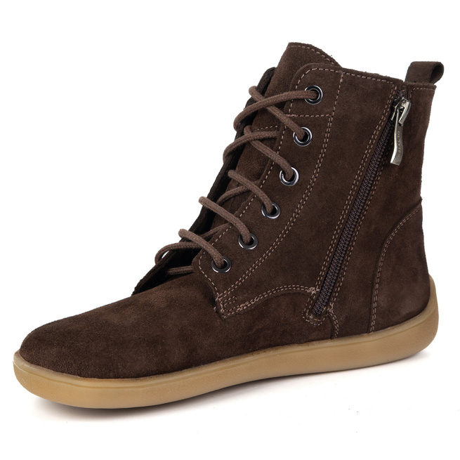 BAREFOOT dámské kožené boty 1795POL - zateplené, šněrovací se zipem hnědé 