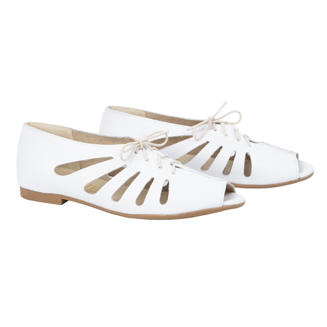 Dámské kožené ažurové baleríny 1444EX White