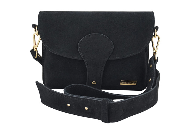 Zamszowa listonoszka na szerokim pasku - Czarna