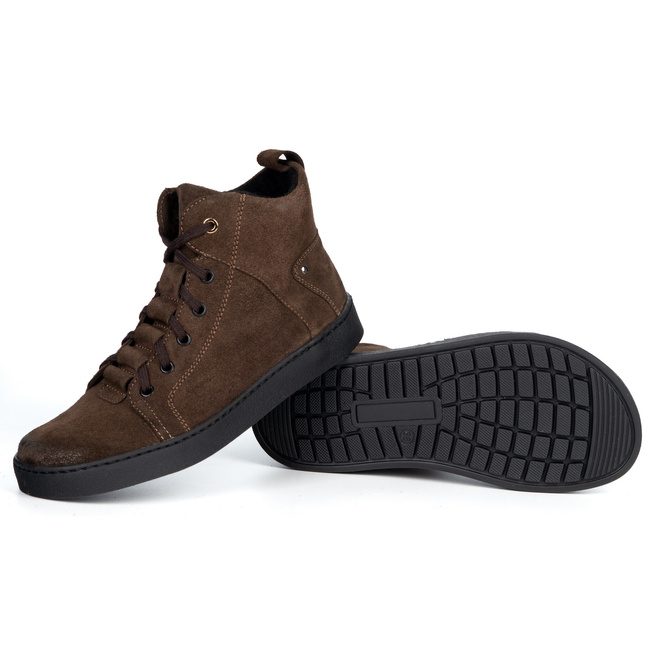 Barefoot buty skórzane minimalisthyczne Riley ocieplane brąz welur