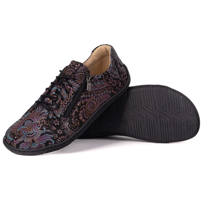 Damskie minimalistyczne buty skórzane barefoot model perforowane 1243 FIOLET ETNICZNY