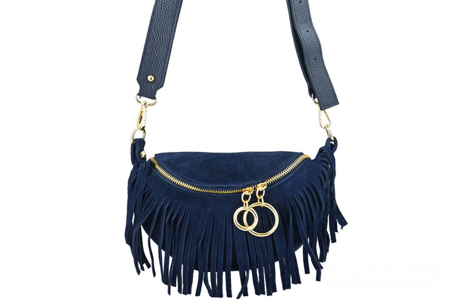 Saszetka nerka damska zamszowa - Granatowa