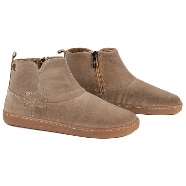 Buty damskie zimowe barefoot skórzane Z-B07 beżowe welurowe na zamek