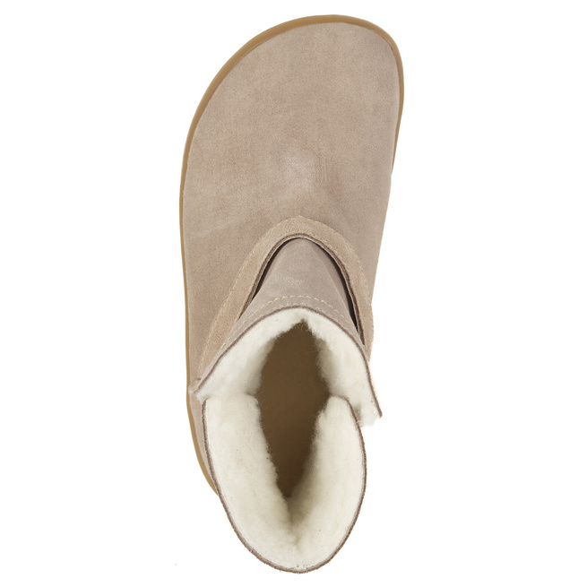 Buty damskie BAREFOOT zimowe Olivier Harper beżowe skórzane, ocieplane wełną merino