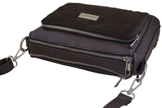 Kabelka z přírodní kůže se semišem na každý den - Hnědá tmavá