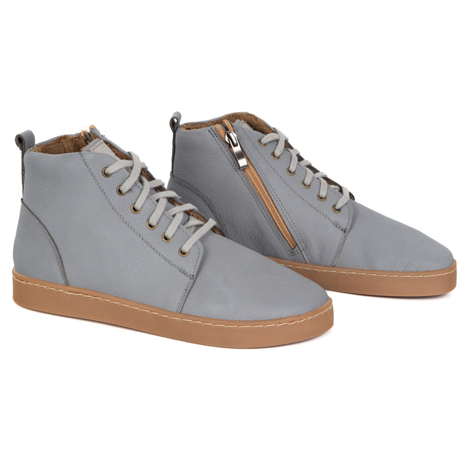 Buty damskie zimowe barefoot skórzane Z-B04 szare
