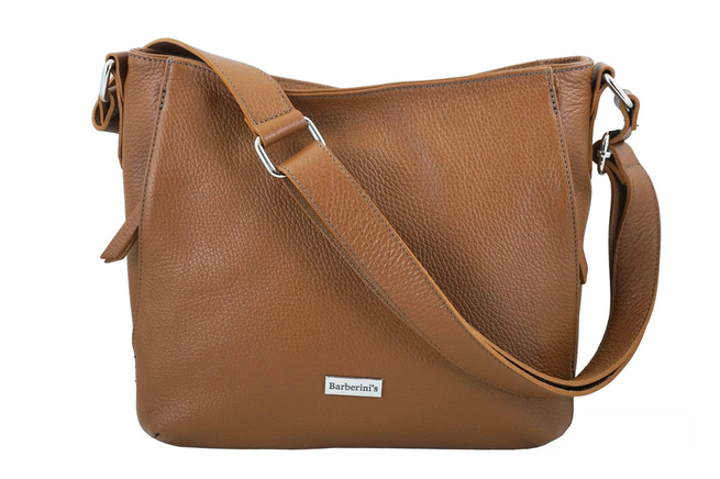 Praktyczna torebka skórzana z kieszeniami - Brązowa jasna