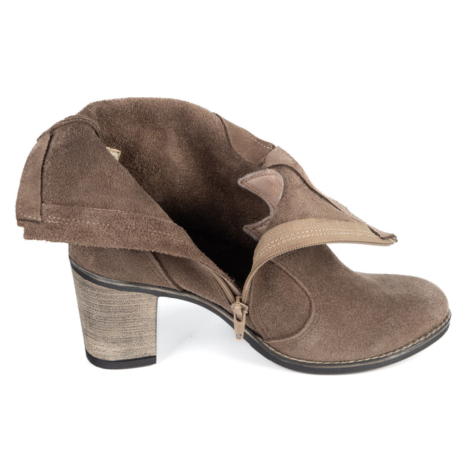 Stylové kožené boty na podpatku se zipem LUCY beige earth