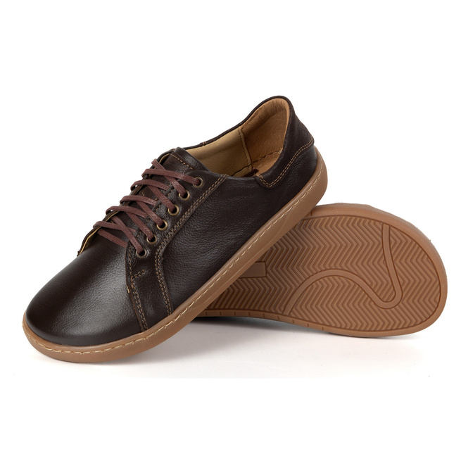 Aura: Brązowe Damskie Skórzane Buty Minimalistyczne | Barefoot Sneakersy z Zerowym Dropem