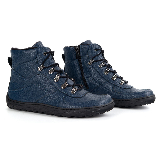 Dámské barefoot zimní boty kožené zateplené vlněné lehké tmavě modré 1292