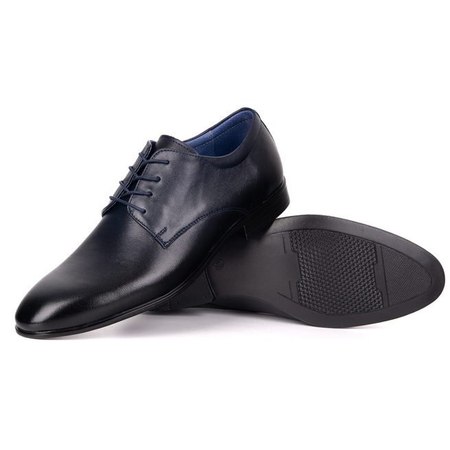 Buty męskie skórzane wizytowe Olivier 484 granatowe – klasyczne półbuty derby