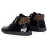Dámské minimalistické barefoot zimní kožené boty 1293 černý lak s leopardím potiskem 