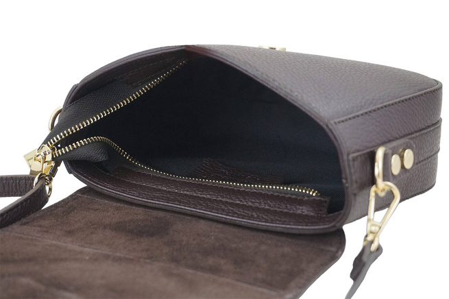 Kabelka do ruky s klopou ze semiše - Hnědá tmavá