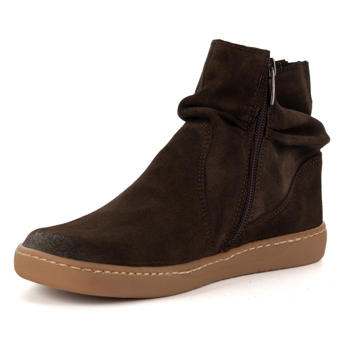 Damskie buty barefoot sztyblety z zamkiem ocieplane 1297 brąz welur