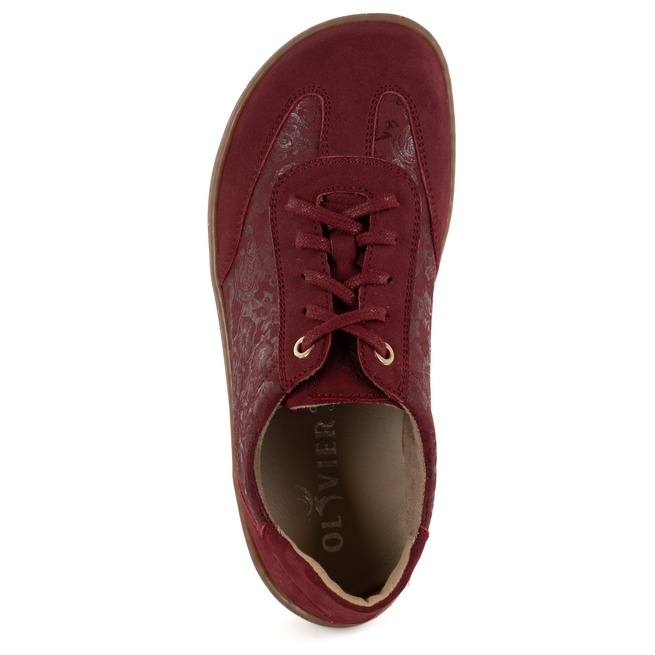 Buty BAREFOOT damskie skórzane minimalistyczne 1287 bordowe z kwiatami