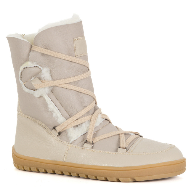 Botki damskie BAREFOOT skórzane 1802 beżowe+naturalny baran