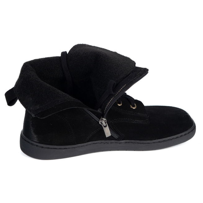 Buty damskie barefoot zimowe skórzane Olivier Liv 1303 ocieplane czarne nubuk