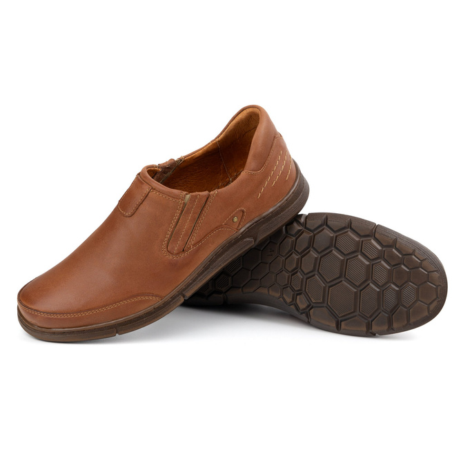 Buty męskie wsuwane skórzane J51 camel