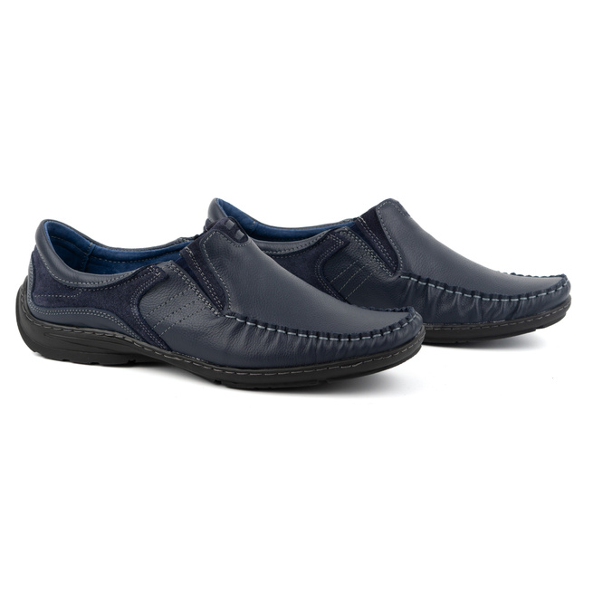 Buty męskie mokasyny wsuwane skórzane 627K granatowe