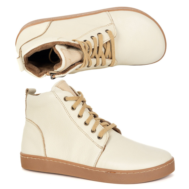 Dámské kožené zimní boty barefoot Z-B04 ecru