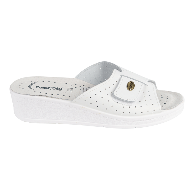 Anatomiczne klapki damskie ze skóry naturalnej białe LUCIA