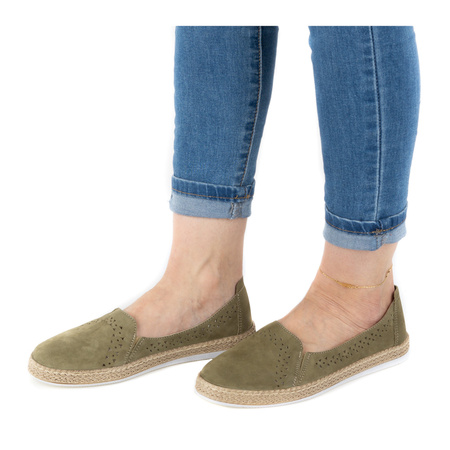 Półbuty damskie espadryle skórzane 0646W zielone