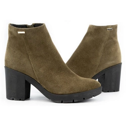 Botki damskie zamszowe ocieplane Riva na słupku zielone