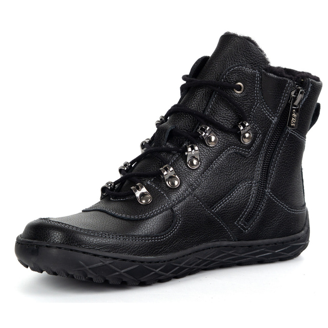 Dámské zimní boty barefoot kožené zateplené vlněné široké přední černé 1292